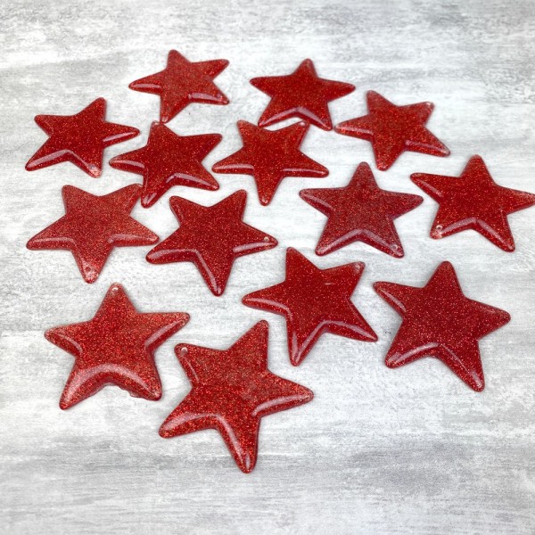 Lot de 14 étoiles pailletées rouge en plastique, 4,7 cm, déco de Noël à suspendre ou à poser - Photo n°1