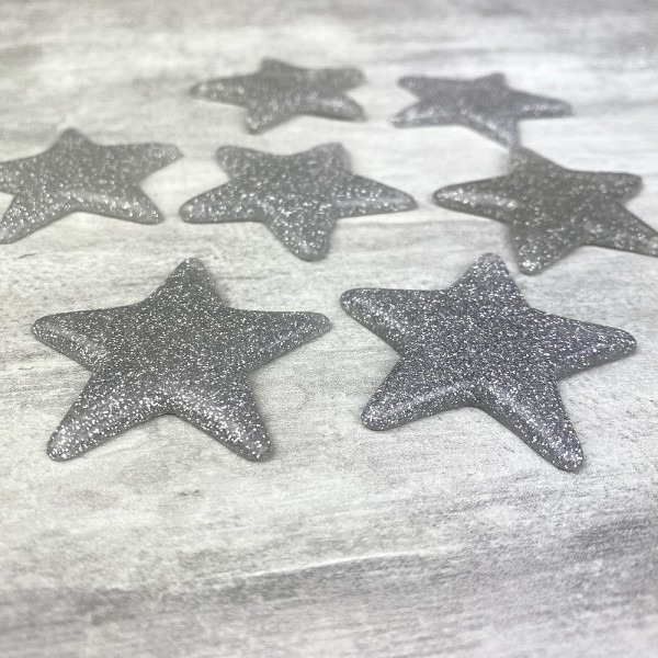 Lot de 7 étoiles pailletées argenté en plastique, 4,7 cm, déco de Noël à suspendre ou à poser - Photo n°2