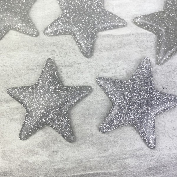 Lot de 7 étoiles pailletées argenté en plastique, 4,7 cm, déco de Noël à suspendre ou à poser - Photo n°3