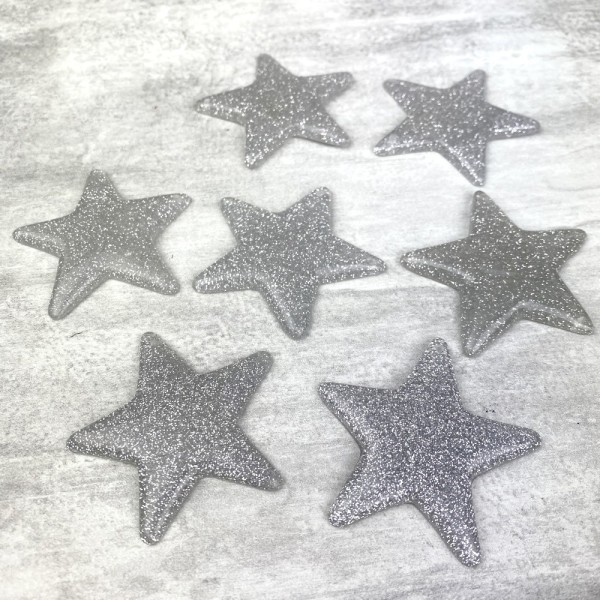 Lot de 7 étoiles pailletées argenté en plastique, 4,7 cm, déco de Noël à suspendre ou à poser - Photo n°1