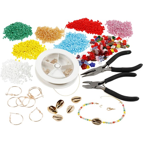 Kit - Fabrication de bijoux avec des perles de rocaille - doré - 1 set - Photo n°1