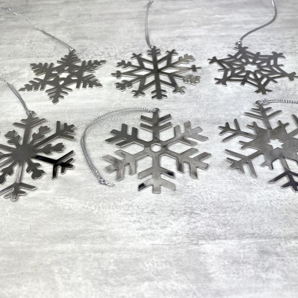 Lot de 6 flocons de neige, métal argenté, dim. 7 cm, déco de sapin de noël à suspendre - Photo n°2