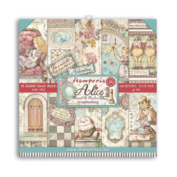 Pochette de 10 feuilles recto verso Alice Through the looking glass Stamperia - Photo n°1