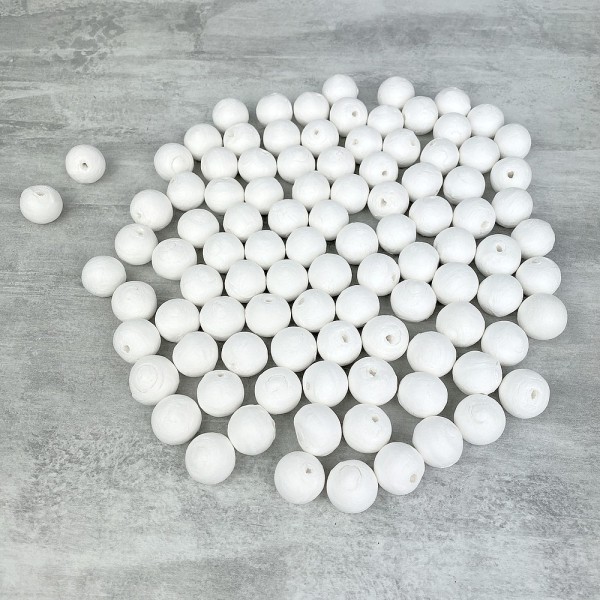 Lot de 100 Boules de 2 cm en ouate de cellulose, Billes blanches en coton compressé de 20mm avec tro - Photo n°1
