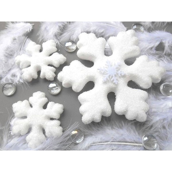 Lot de 5 Flocons de neige en polystyrène, Diamètre 7 cm, décoration de Noël - Photo n°3