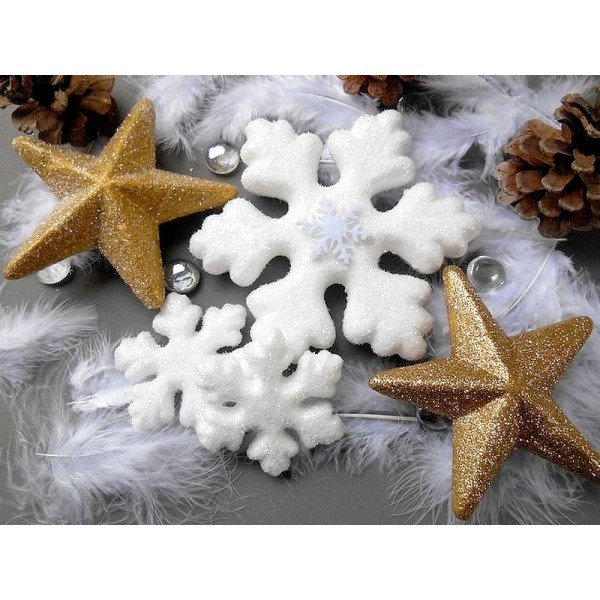 Lot de 5 Flocons de neige en polystyrène, Diamètre 7 cm, décoration de Noël - Photo n°4