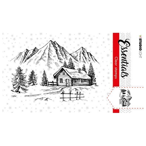 Tampon transparent clear stamp scrapbooking Studiolight MONTAGNE CHALET SAPIN 89 - Photo n°1