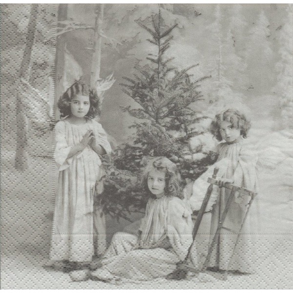 4 Serviettes en papier Anges de Noël Format Lunch 2082 Sagen Vintage Decoupage Decopatch - Photo n°1
