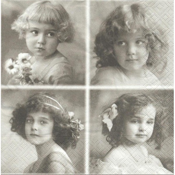 4 Serviettes en papier Portraits de fillettes Format Lunch - Photo n°1