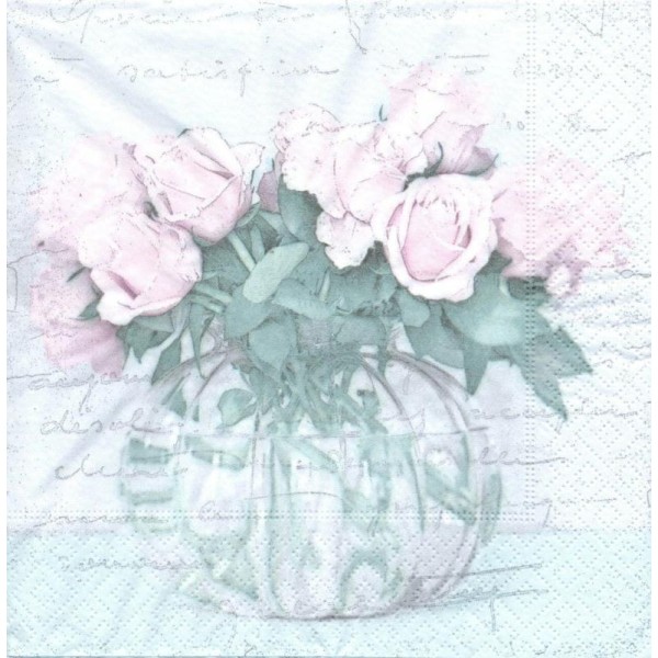 4 Serviettes en papier Vase de roses Format Lunch - Photo n°1