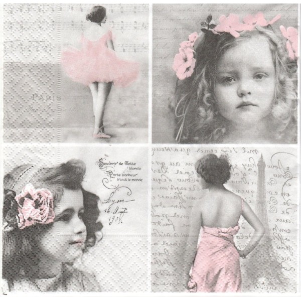 4 Serviettes en papier Vignettes Paris danseuse Format Lunch 80063 Sagen Vintage Decoupage - Photo n°1