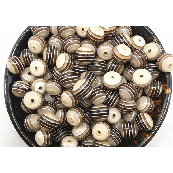 30 Perles Rayé en Acrylique Ronde Opaque 6mm Couleur Marron - Photo n°2