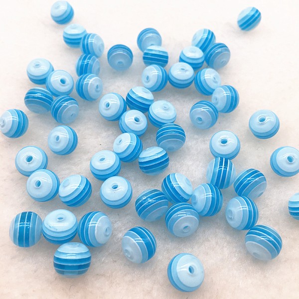 30 Perles Rayé en Acrylique Ronde Opaque 6mm Couleur Bleu - Photo n°2