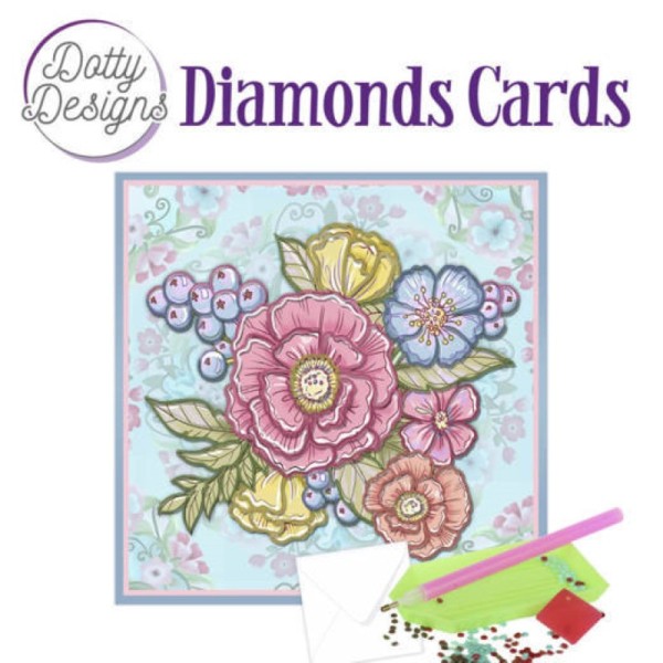 Dotty design Carte Broderie Diamant - Fleurs pastel - Photo n°1
