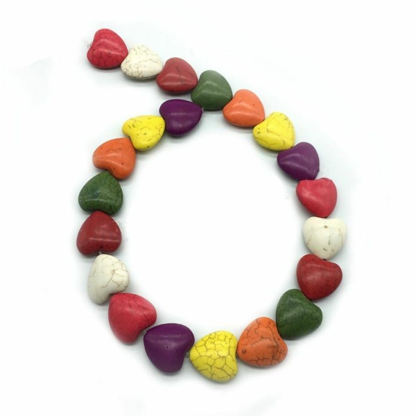 25pcs Mix Color Heart Valentin Day Turquoise Look Howlite Beads de pierre précieuse naturelle, trou - Photo n°1
