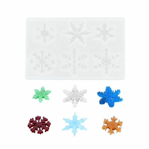 1 Set 6pcs Flocons de neige de Noël 3d Silicone Pendant Decor Uv moule de résine époxy, savon, moule - Photo n°1