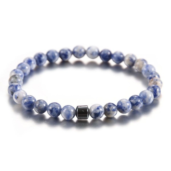 1pc Blue Spot Jasper Stone Blue White With Hematite Natural Gemstone 6mm Bracelet de pierre ronde, T - Photo n°1