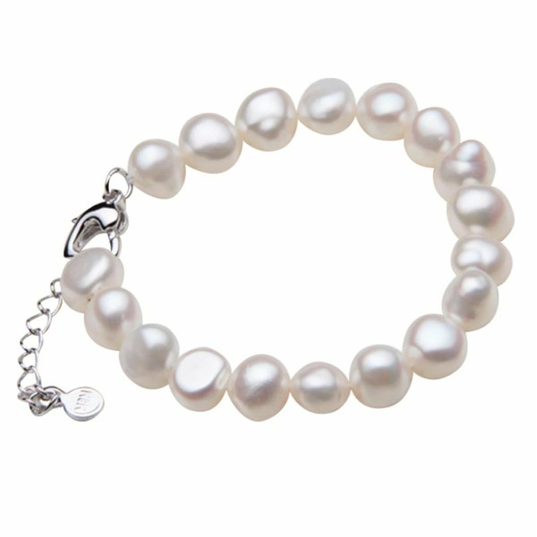 1pc White Natural Pearl 9-10mm Bead Bracelet, Pearl d'eau fraîche cultivée baroque, Lobster Clasp, E - Photo n°1