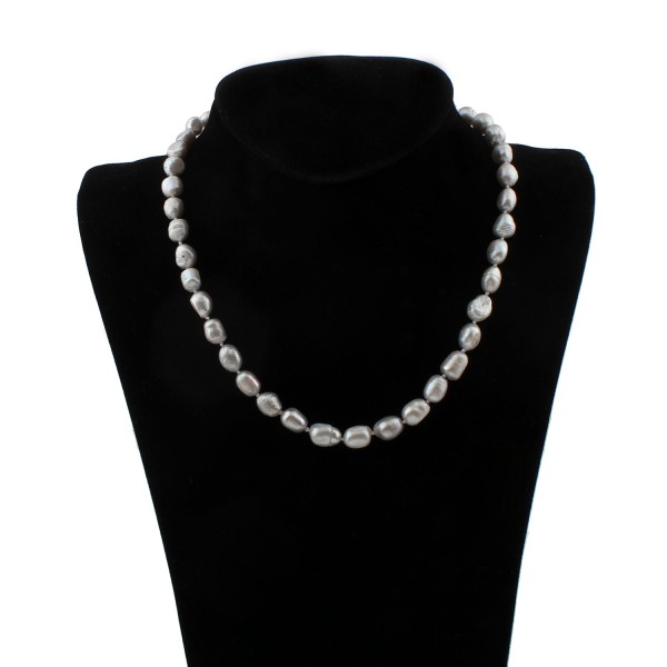 1pc Silver Grey Natural Pearl 10-14mm Bead Necklace, Oval baroque Pearl d'eau fraîche cultivé, Lobst - Photo n°1