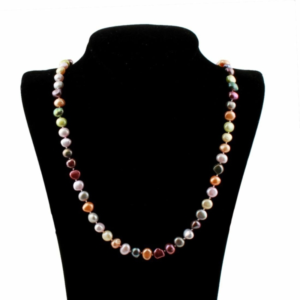 1pc Multicolore Mix Color Natural Pearl 8-9mm Bead Necklace, Oval baroque Pearl d'eau fraîche cultiv - Photo n°1