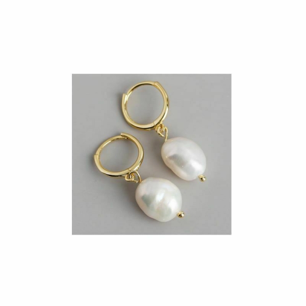 1set d'or blanc Perle naturelle 925 argent sterling 18k argent plat 10mm Perles d'oreilles, Oval bar - Photo n°1