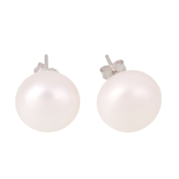1set White Silver Natural Pearl 925 Sterling Silver 11mm Half Dome Stud Earrings, Perle d'eau fraîch - Photo n°1
