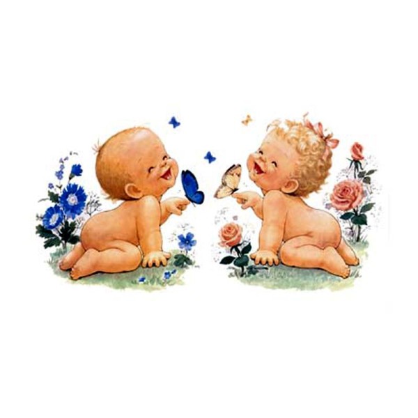 Image 3D Enfant - Bébés rieurs et papillons 24 x 30 cm - Photo n°1