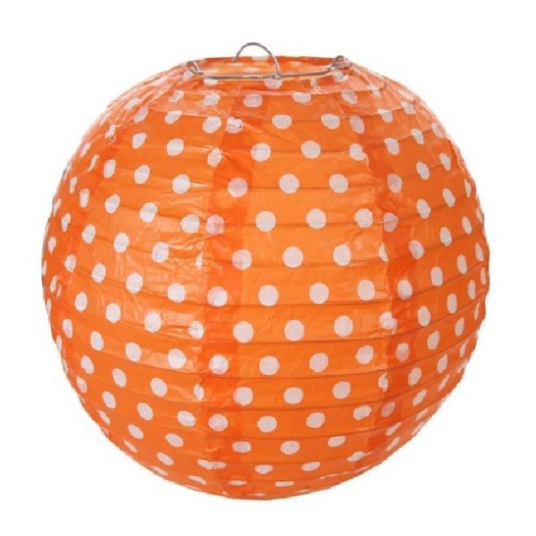 Lampion boule chinoise orange à pois Lot de 2 - Photo n°1