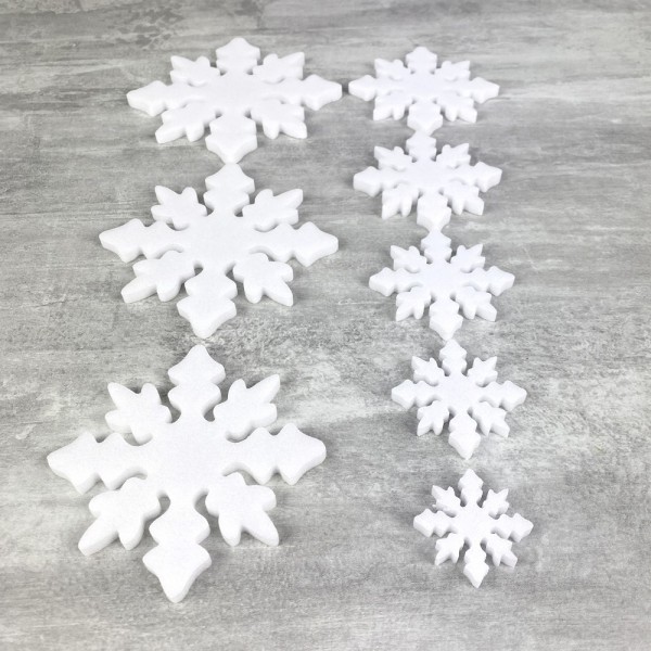 Lot de 8 Flocons de neige en polystyrène, diam. de 3,5 à  11 cm, décoration de Noël - Photo n°2