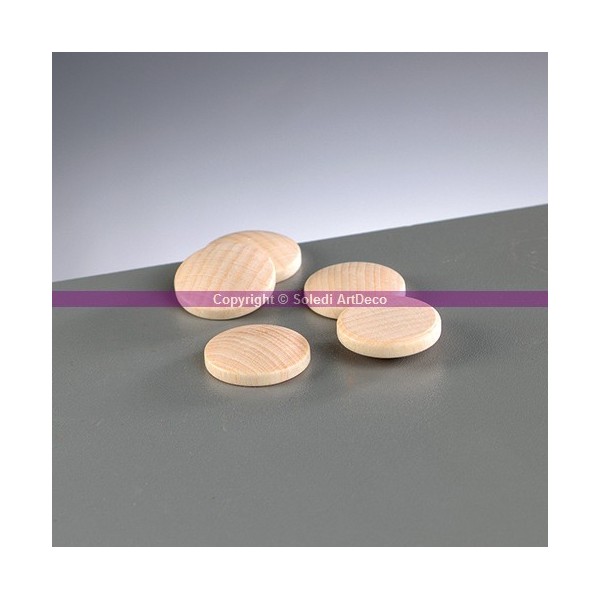 Lot de 50 Rondelles bombées en bois blanchi, diamètre 2 cm, disque - Photo n°2