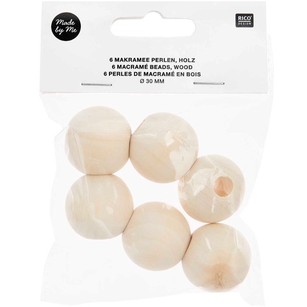 Perles en bois macramé - 30 mm  - 6 pcs - Photo n°1