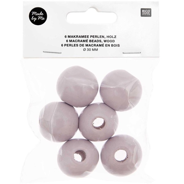 Perles en bois macramé - Gris clair - 30 mm - 6 pcs - Photo n°1