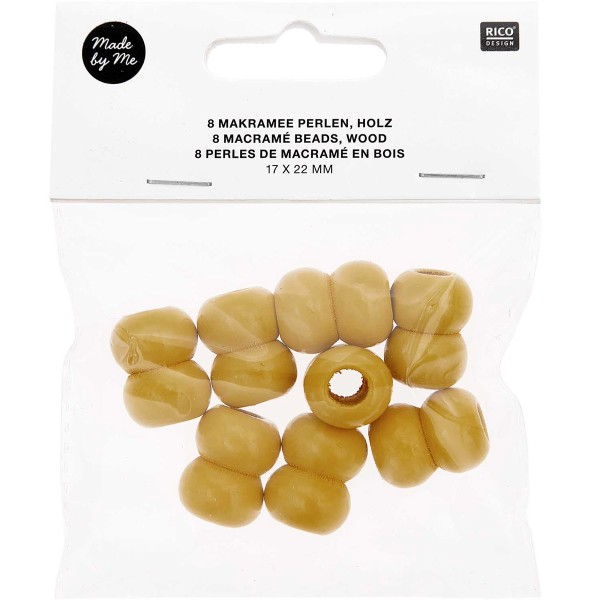 Perles en bois macramé - Jaune moutarde - 22 mm - 8 pcs - Photo n°1