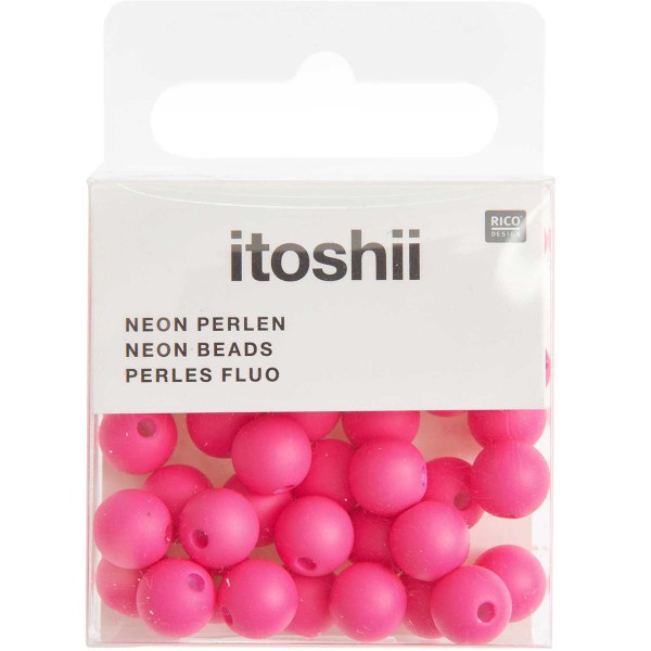 Perles plastique - Rose fluo - 8 mm - 40 pcs - Photo n°1