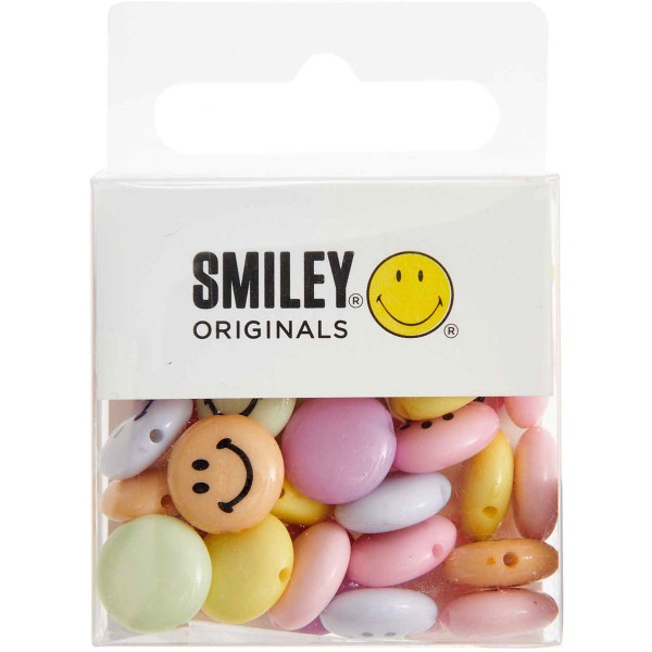 Perles smiley plates - Arc-en-ciel pastel - 11,5 mm - 35 pcs - Photo n°1