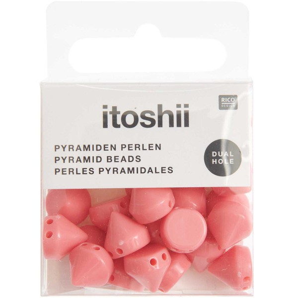 Perles pyramidales rondes en plastique - Rose - 10 mm - 24 pcs - Photo n°1
