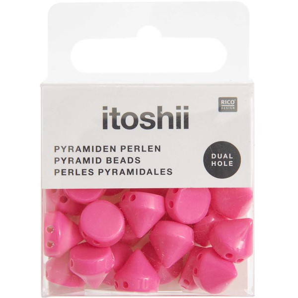 Perles pyramidales rondes en plastique - Rose fluo - 10 mm - 24 pcs - Photo n°1