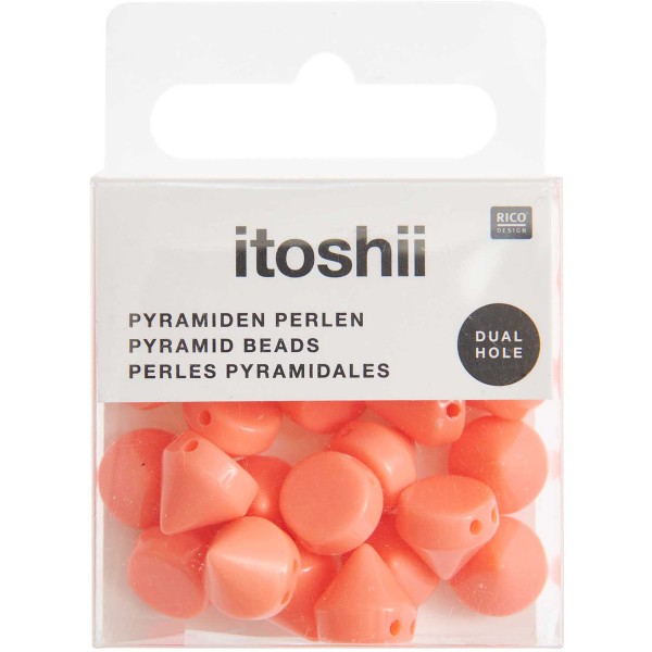 Perles pyramidales rondes en plastique - Orange fluo - 10 mm - 24 pcs - Photo n°1