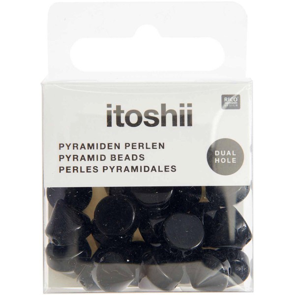 Perles pyramidales rondes en plastique - Noir - 10 mm - 24 pcs - Photo n°1