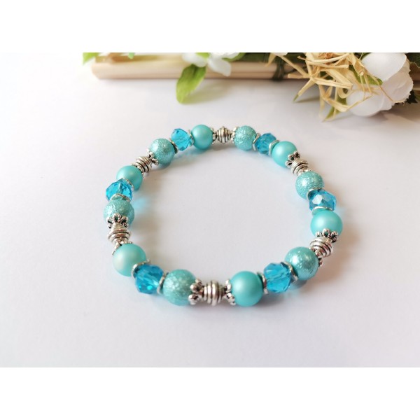 Kit bracelet fil élastique perles ton bleu clair - Photo n°1