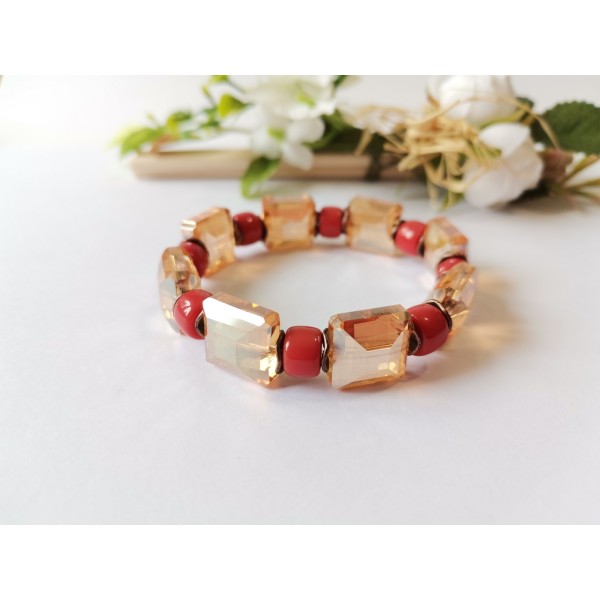 Kit bracelet fil élastique perles en verre électroplate carré ambre - Photo n°1
