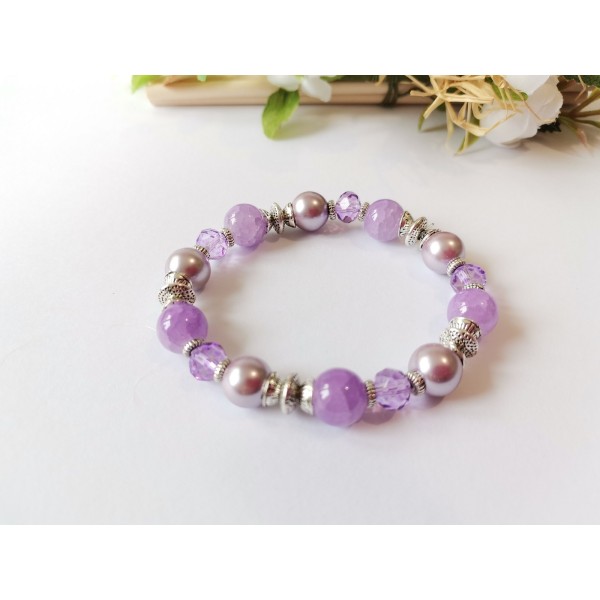 Kit bracelet fil élastique perles en verre mauves - Photo n°1
