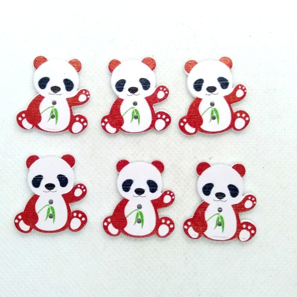 6 Boutons en bois – panda rouge - 26x28mm - BRI592 - Photo n°1