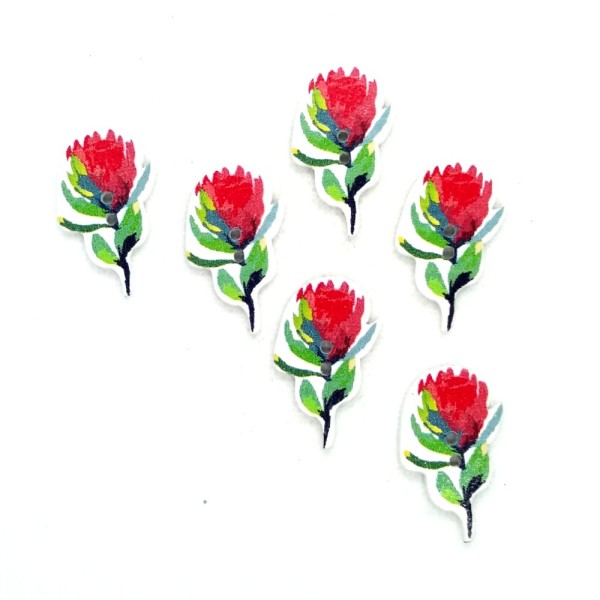 6 Boutons en bois fantaisie - fleur rouge - 30x16mm - BRI601 - Photo n°1