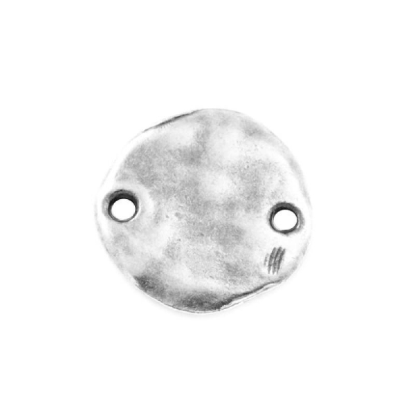 Connecteur disque plein  rond argenté  17 mm avec deux trous pour anneaux idéal cordon, - Photo n°1