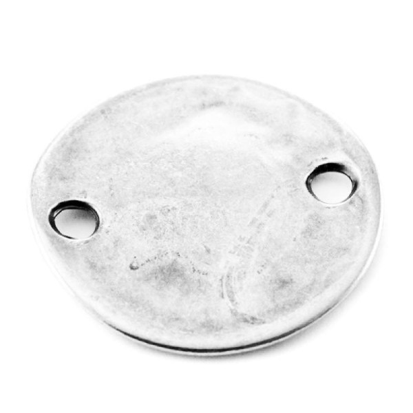 Connecteur disque plein  rond argenté 40 mm avec deux trous pour anneaux idéal cordon, lanière - Photo n°1