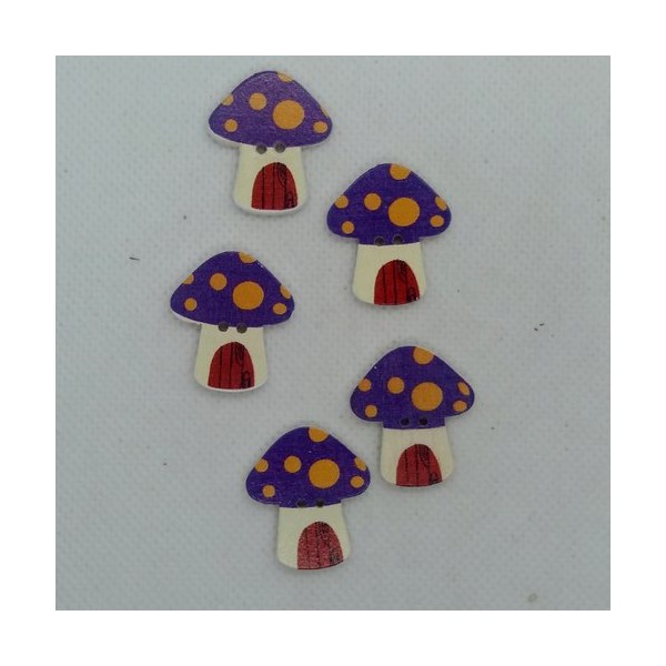 4 Boutons en bois – champignon violet - 25x22mm - BRI444 - Photo n°1