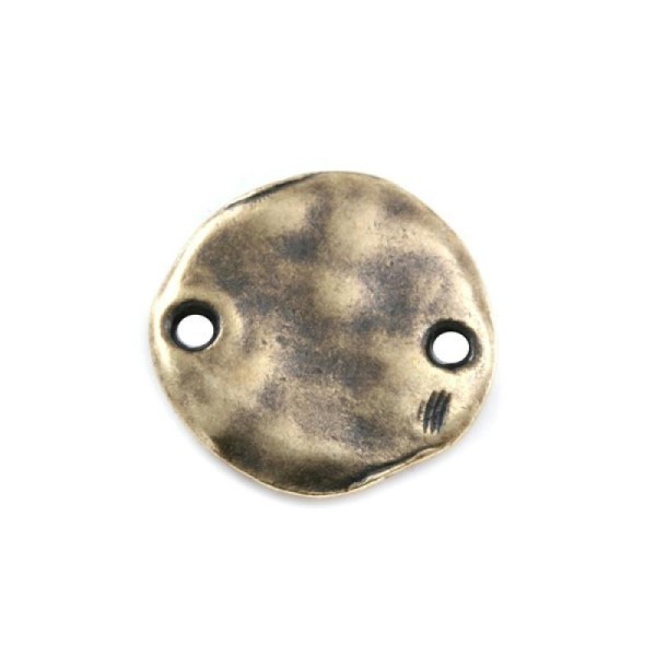 Connecteur disque plein  rond bronze 17 mm avec deux trous pour anneaux idéal cordon, - Photo n°1