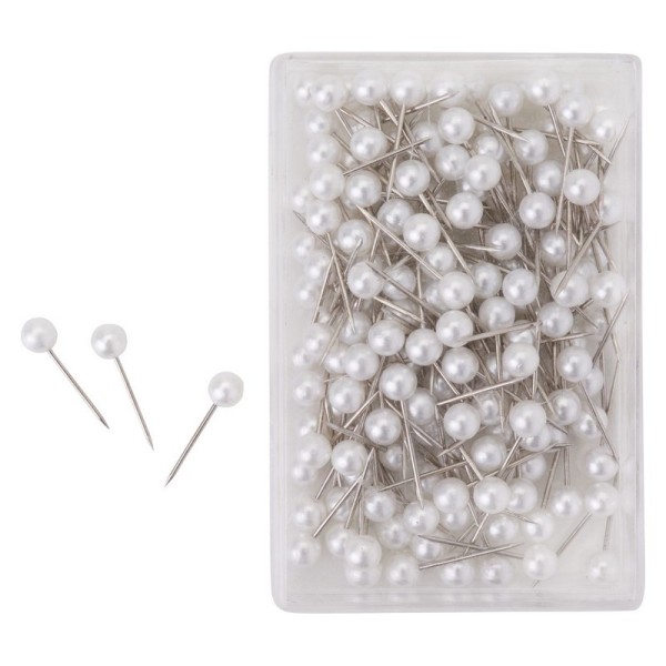 Lot de 200 petites épingles perles blanches, longueur 1,6 cm, aiguilles têtes nacrées - Photo n°1