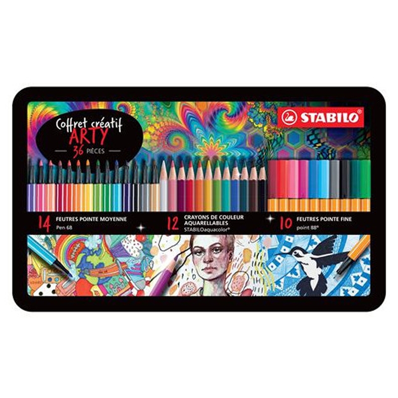 STABILO Coffret Arty - Pen 68, Pen 88 + crayons de couleurs - 36